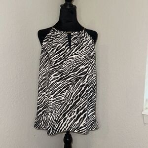 Michael Kors Halter Top Womens Medium White Black Zebra Print Sleeveless Y2K Top
